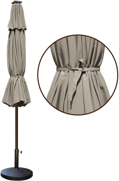 EliteShade USA 10-Year-Non-Fading 9ft Market Patio Umbrella, Commercial Grade Table Sun Umbrella with 80 Solar LED Lights, Crank Open, Windproof & UPF 50+ UV Protection for Garden, Deck, Pool, Backyard, Taupe