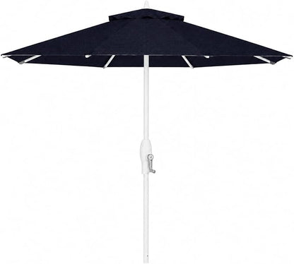 Treasure Garden 9ft Patio Umbrella - Outdoor Furniture Market Umbrella – Deluxe Auto-Tilt – White Aluminum Frame (Sunbrella, Navy)
