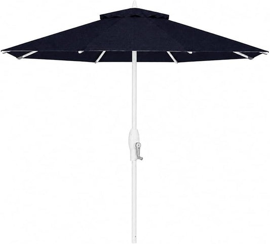 Treasure Garden 9ft Patio Umbrella - Outdoor Furniture Market Umbrella – Deluxe Auto-Tilt – White Aluminum Frame (Sunbrella, Navy)