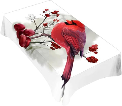 TKS MITLAN Red Cardinal Decorative Rectangle Tablecloth Bird Holly Berry Rustic Winter Polyester Table Cloths Kitchen Table Cover for Dining BBQ Picnic Coffee Table 60 x 84 Inch 6-8 Seats