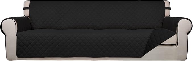 PureFit Reversible Quilted Couch Covers for Dogs Sofa Cover 4 Seater 88" | Black/Black, Water Resistant Couch Protector, Washable Pet Couch Cover with Non Slip and Elastic Straps For Kids