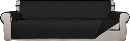 PureFit Reversible Quilted Couch Covers for Dogs Sofa Cover 4 Seater 88" | Black/Black, Water Resistant Couch Protector, Washable Pet Couch Cover with Non Slip and Elastic Straps For Kids