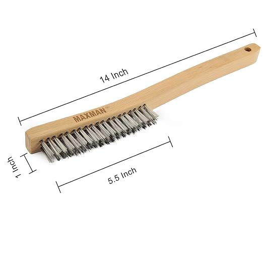MAXMAN Wire Brush, Heavy Duty Stainless Steel Wire Brushes for Cleaning Rust, Grill Brush, Steel Brush for Paint Removal, Welding, Stiff Bristle Metal Brush with 14" Long Beech Handle, Large | Long Beech Handle, Large Size, Wire Brushes for Cleaning Ru...