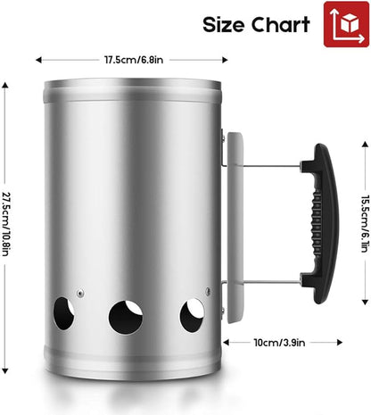 18 Inch Charcoal Grill+ BBQ Charcoal Chimney Starter 11"X7" Heavy Duty for Charcoal Grills