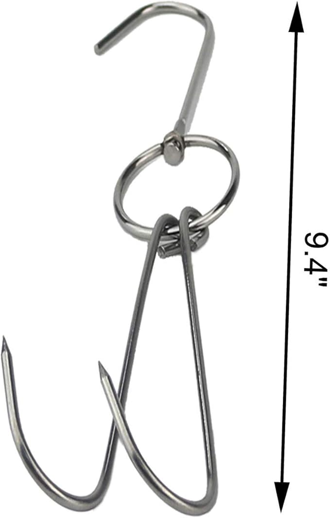 TIHOOD 3 PCS 9.4" Stainless Steel Double Meat Hooks Roast Duck Bacon Shop Hook BBQ Grill Hanger Cooking Tools Accessories (9.4" X3)