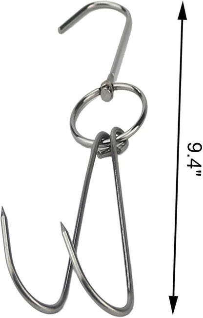 TIHOOD 3 PCS 9.4" Stainless Steel Double Meat Hooks Roast Duck Bacon Shop Hook BBQ Grill Hanger Cooking Tools Accessories (9.4" X3)