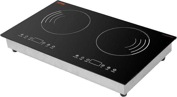 VEVOR Induction Cooktop, 1800W Electric Countertop Burner with 9 Power Settings, 2 Burner Touch Control Stove, Built-in Induction Cooktop, Include 99-Min Timer, Child Safety Lock, Glass Surface
