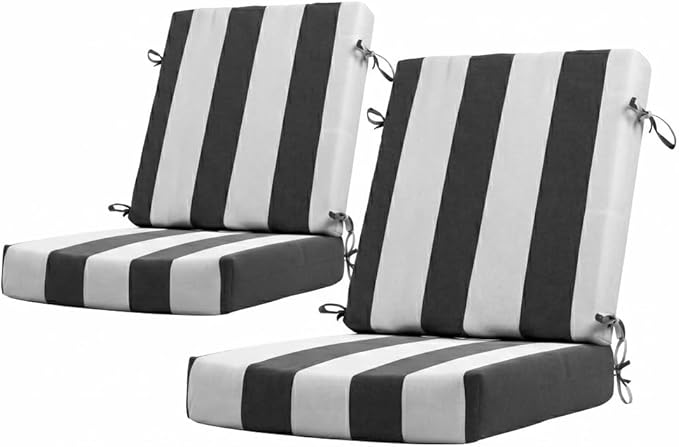 California Umbrella Outdoor Dining Chair, Set of 2 Patio Seat Cushions, 20 x 40 Inch, Premium Outdoor Memory Foam, Fade Resistant, Sunbrella Fabric, Fabric Ties, Cabana Classic