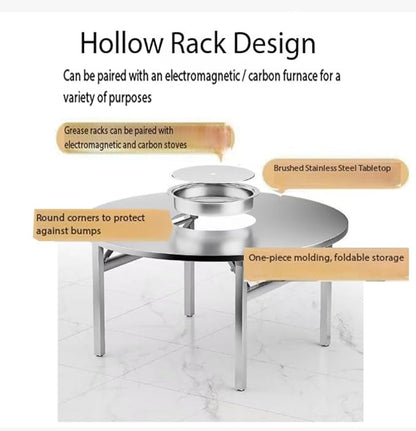 Embedded Stainless Steel Korean Charcoal BBQ Grill Foldable Outdoor Table, Outdoor Barbecue and hot Pot Easy Clean Multifunctional Design Patio Family Party & Restaurant,Circle 4.9ft
