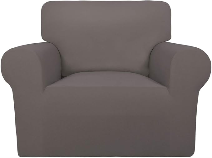 PureFit Super Stretch Chair Covers Fleece Couch Covers for Sofa Taupe | 1-Piece Spandex Couch Cover Soft Couch Protector, Sofa Cover Washable with Non Skid Foam and Elastic Bottom for Kids, Dogs