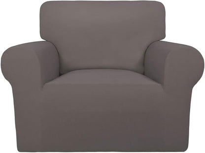 PureFit Super Stretch Chair Covers Fleece Couch Covers for Sofa Taupe | 1-Piece Spandex Couch Cover Soft Couch Protector, Sofa Cover Washable with Non Skid Foam and Elastic Bottom for Kids, Dogs