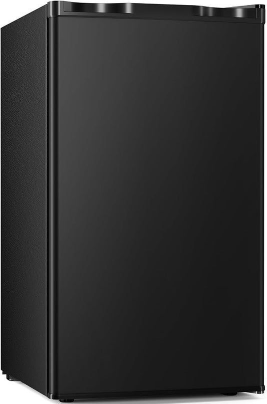 Antarctic Star Mini Compact Refrigerator with Freezer, 3.2 Cu.Ft. Single Door with Adjustable Thermostat,Removable Glass Shelves for Apartment/Dorm/Office,BLACK
