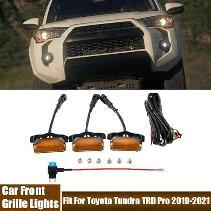 3Pcs/Set 12V Front Grille Lights Fit For Toyota Tundra TRD Pro 2019 2020 2021 Car External Grill DRL Singal Lamp(Smoke Lens Yellow)