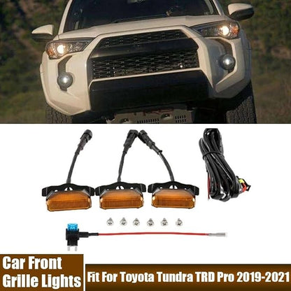3Pcs/Set 12V Front Grille Lights Fit For Toyota Tundra TRD Pro 2019 2020 2021 Car External Grill DRL Singal Lamp(Amber Lens Amber)