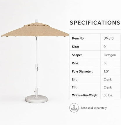 Treasure Garden 9ft Patio Umbrella - Outdoor Furniture Market Umbrella – Deluxe Auto-Tilt – White Aluminum Frame (Sunbrella, Antique Beige)
