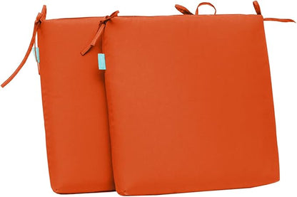 QILLOWAY Outdoor Indoor Seat Cushions, Square Foam Dining Chair Pads,All Weather, 17"x17"x3",2 Count (Orange)