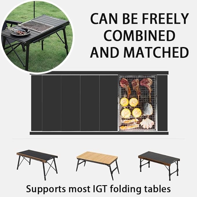 Blackdog Camping Charcoal Grill for IGT Table, Foldable Barbecue Grill, Portable Yakitori Grill for Outdoor Car Camping Cooking Tailgating