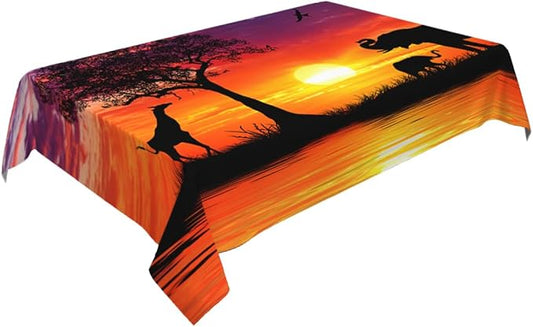 Decorative Rectangle Table Cloths Animal Safari Africa Elephant and Baby with Giraffe Tablecloth Table Cover for Dining/BBQ/Picnic/Coffee Table 52 X 70 Inches