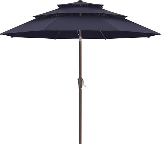 ABCCANOPY 10Ft 3 Tiers Market Umbrella, Outdoor Table Umbrella for Patio, Deck, Backyard (Navy Blue)