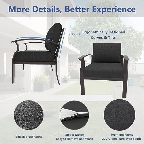 ALAULM Aluminum 2-Seat Patio Furniture Set, Metal Outdoor Furniture Sectional Sofas w/5.1" Cushions for Patio, Backyard, Poolside-Black