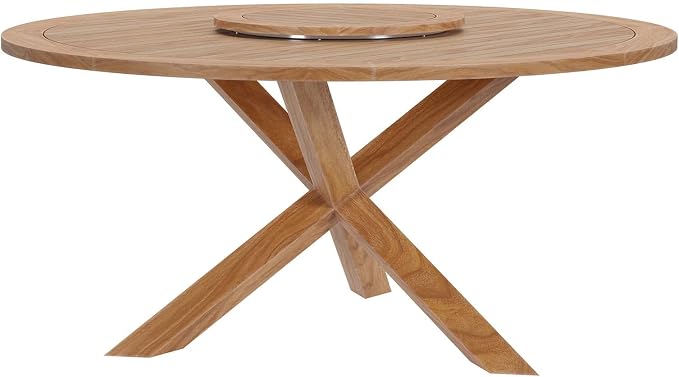 Modway Wellspring Outdoor Patio Round Teak Wood 63" Dining Table in Natural