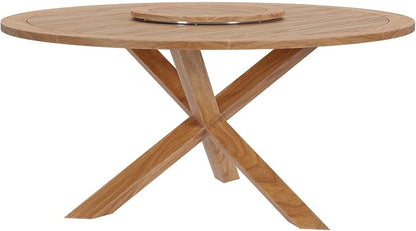 Modway Wellspring Outdoor Patio Round Teak Wood 63" Dining Table in Natural