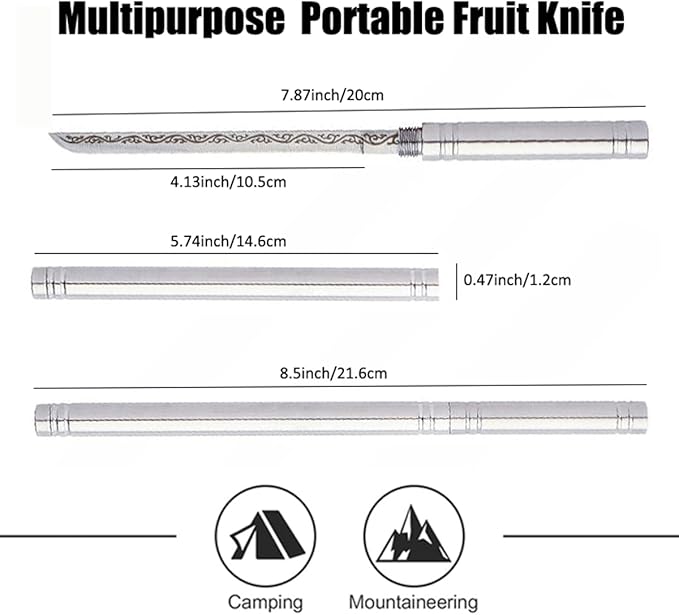 4.13" All-steel Fruit Knife with Sheath, Fixed Blade Flatware Knife with Cover, Multipurpose Stainless Steel Dinner Knife for Home, Kitchen, BBQ, Outdoor Cooking (Stick Shaped, Sliver)