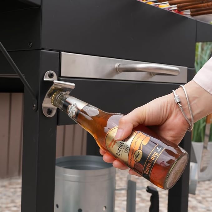 24 Inch Portable Charcoal Grill with 2 Side Table– Large Stainless Steel BBQ Grill with Adjustable Heat Control & Ash Catcher, 239 sq.in. Cooking Area for Backyard Camping Picnic Tailgate Party