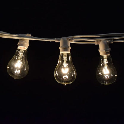 Commercial Vintage Edison String Lights (PS50 Clear - White Wire, 25 Foot) | PS50 Clear 7 Watt Bulbs, 25 Foot 20 Socket, Commercial Grade Outdoor Lights
