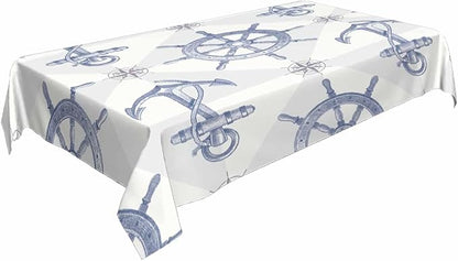 TKS MITLAN Tablecloth Ship Anchor Table Cloth Rectangle Table 52 x 70 Inch Rudder Compass Nautical Journey Vintage Kitchen Decorations for Home Dinner Party