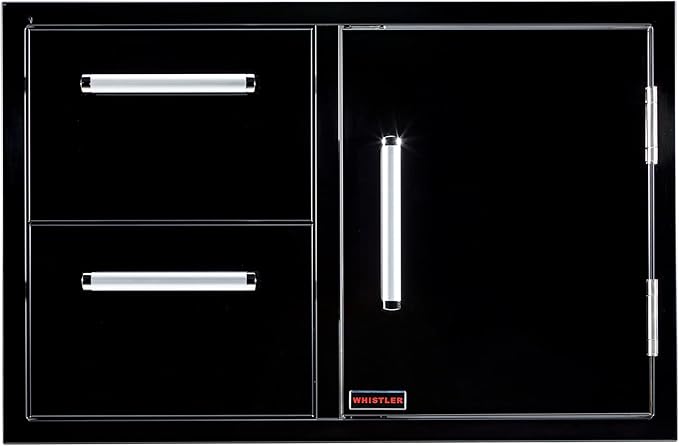 WHISTLER Stainless Steel Single Access Door & Double Drawer Combo with Handles for Outdoor Kitchen BBQ Island,33×22×22 Inches,Black