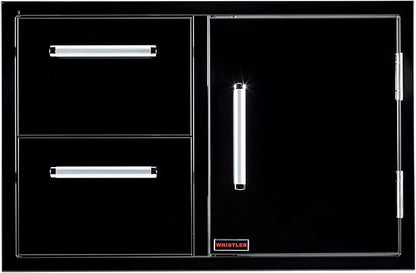 WHISTLER Stainless Steel Single Access Door & Double Drawer Combo with Handles for Outdoor Kitchen BBQ Island,33×22×22 Inches,Black