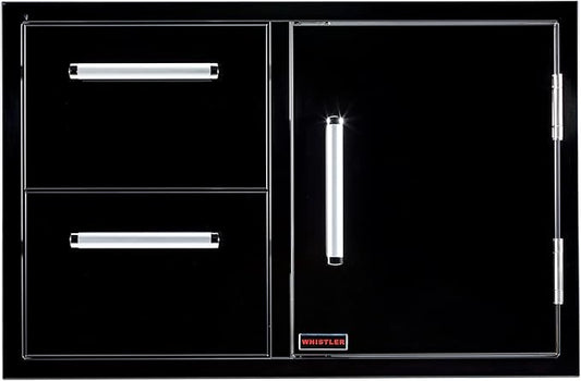 WHISTLER Stainless Steel Single Access Door & Double Drawer Combo with Handles for Outdoor Kitchen BBQ Island,33×22×22 Inches,Black