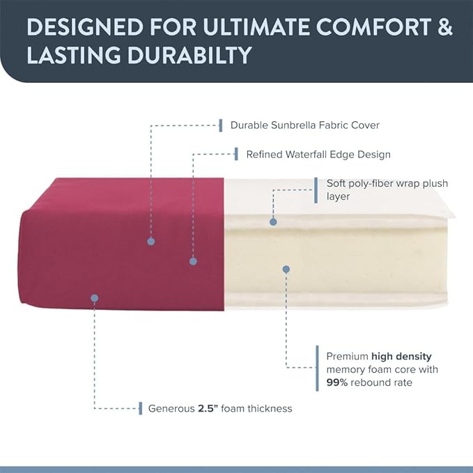 California Umbrella Outdoor Dining Chair, Set of 4 Patio Seat Cushions, 20 x 40 Inch, Premium Outdoor Memory Foam, Fade Resistant, Sunbrella Fabric, Fabric Ties, Hot Pink
