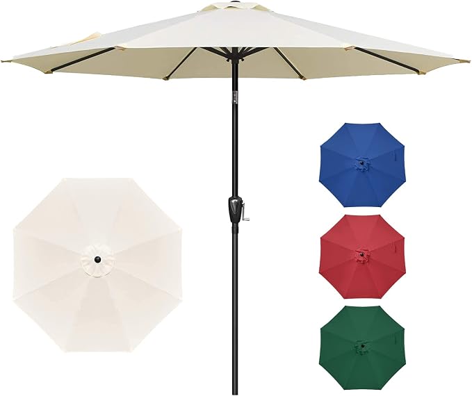 YSSOA 9' Patio Umbrella Outdoor Table Market Yard Umbrella with 8 Sturdy Ribs, Beige