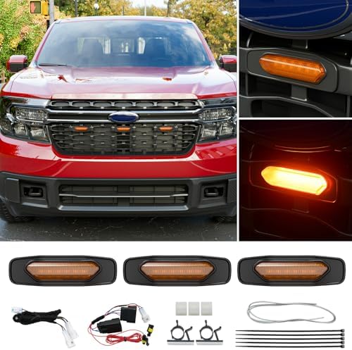 xipoqix 3PCS LED Front Grille Lights Compatible with 2022-2024 Ford Maverick XLT Hood Scoop Replacement for 2022 2023 2024 Ford Maverick Accessories