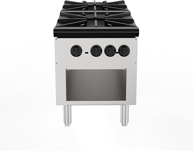 Stainless Steel Stoves,Propane Cooktop with 2 Burners – 180,000 BTU Total Power,Includes Natural Gas Conversion Kit.Commercial Gas Stove with Cabinet for Restaurant and Cafeteria Use.