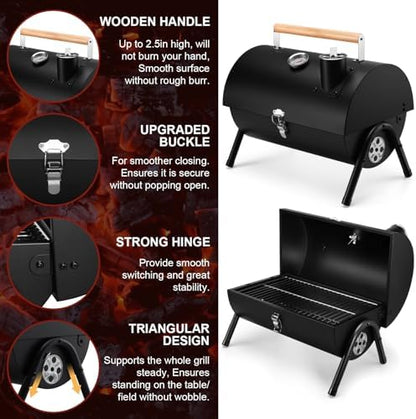 Joyfair Portable Charcoal Grill with Camping Beach Chair for Adult, Small Tabletop Barbecue Grill for Outdoor Camping Backyard Party BBQ Cooking, Extra Thick Steel & Heavy Duty
