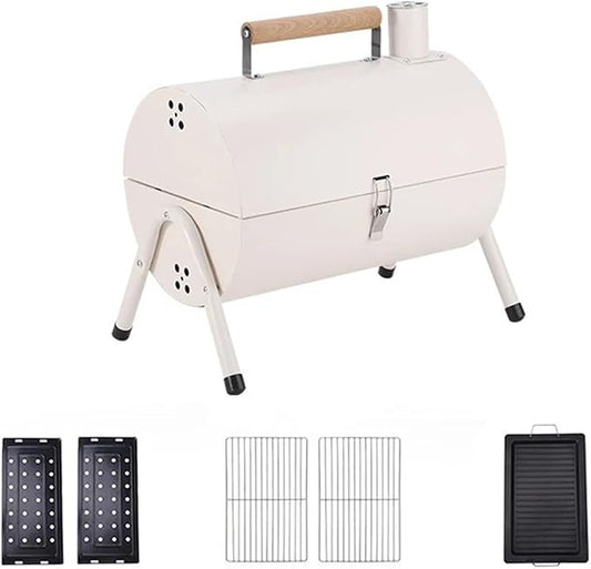 Portable Charcoal Grill,Tabletop Charcoal BBQ Grill For Outdoor Cooking Camping,Picnics,Backyard,(White)