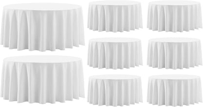 8 Pack White Round Tablecloths 108 Inch for Dining Tables | Washable Decorative Linen Polyester Table Cover for Banquets Buffets Parties and Weddings