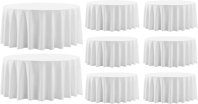 8 Pack White Round Tablecloths 132 Inch for Dining Tables | Washable Decorative Linen Polyester Table Cover for Banquets Buffets Parties and Weddings