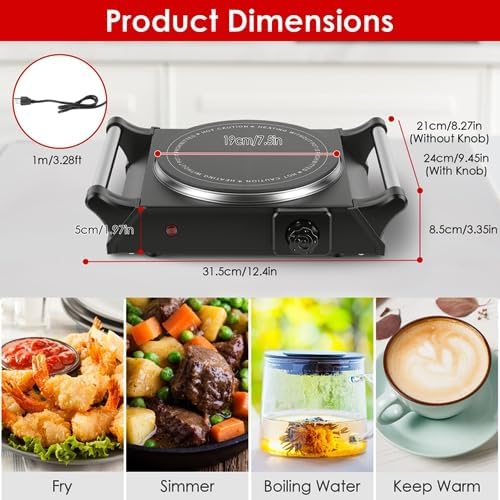 1000W Portable Single Burner Heating Stove Countertop RV Hotplate with 5 Temperature Stepless Adjustments Portable Handles
