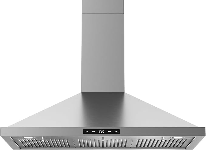 VIKIO HOME Wall Mount Range Hood 30 inch, 580 CFM, Stainless Steel Kitchen Vent Hood Ducted/Ductless Convertible, with 3-Speed Fan and LED Lights