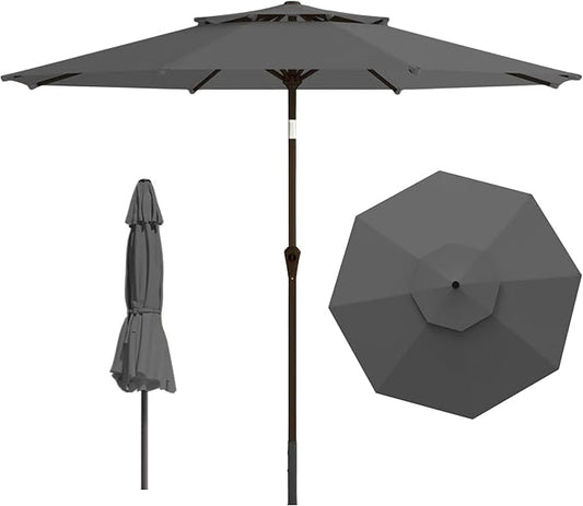 9ft 2-Tiers Patio Umbrella,Outdoor Market Table Umbrella with Push-Button Tilt & Crank | UV Protection,Suit for Backyard,Garden,Pool,Deck(Gray)