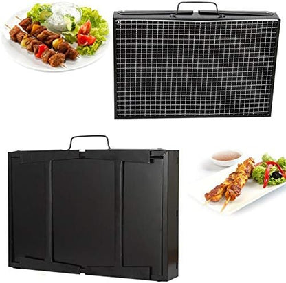 Yahpetes Portable Charcoal Grill 13.78" Folding BBQ Barbecue Folding Barbecue Rack Wire Meshes Portable Household Charcoal Grills for Outdoor Grilling