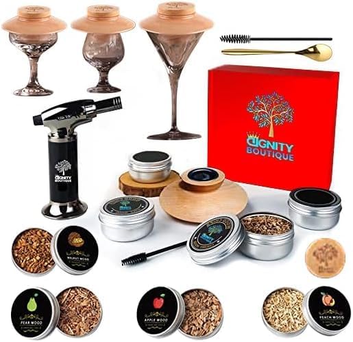 Cocktail Smoker Kit – Premium Old Fashioned Cocktail Kit Whiskey Smoker Kit Includes 4 Wood Chips, Torch, Cover – Smoking Accessories Bourbon Gifts for Men
