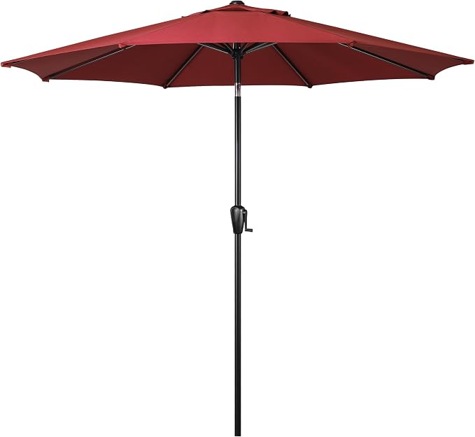 Sun-Ray 9' Round Patio Umbrella with Push-Button Tilt and Hand Crank Lift System, Market Umbrella for Porch, Deck, and Patio