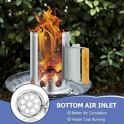 Joyfair Portable Charcoal Grill Set & Charcoal Chimney Starter, Small Tabletop Barbecue Grill with Accessories Tools for Outdoor Camping BBQ Grilling Backyard Party Cooking, Heavy Duty