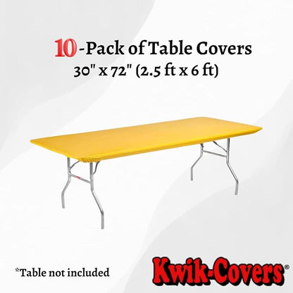 10 Pack of Rectangular Plastic Table Covers - 6' Foot or 8' Foot Options - Indoor or Outdoor Fitted Table Covers (Table NOT Included) (Gold, 30" x 72" (6' ft))