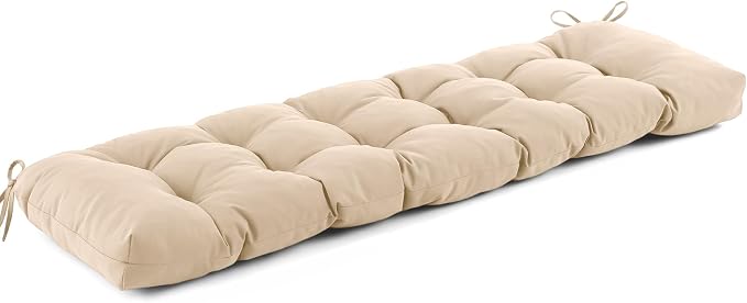 IASEAHK Outdoor Bench Cushion 59x18x5 Inch, Waterproof & Fade-Resistant Patio Furniture Cushions, Tufted Memory Foam Indoor/Outdoor Cushions for Couch Porch Swing with Non-Slip Backing & Straps, Beige
